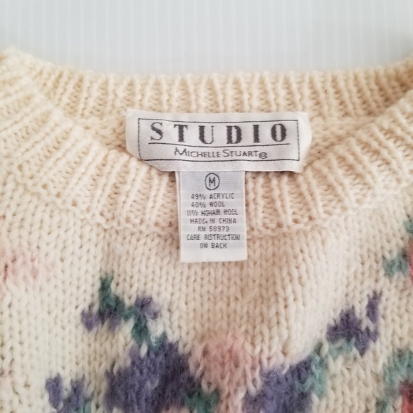 Michelle Stuart Vintage 90s Cottagecore Mohair Wool Knit Pullover Sweater M - Picture 4 of 9